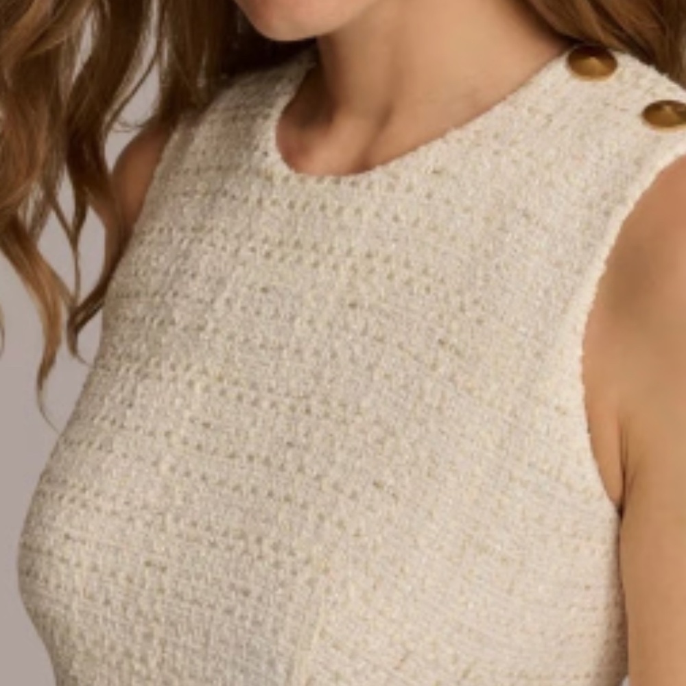 Donna Karan White and Gold Sleeveless Tweed Sheath Mini Dress Size 2 - Picture 3 of 13